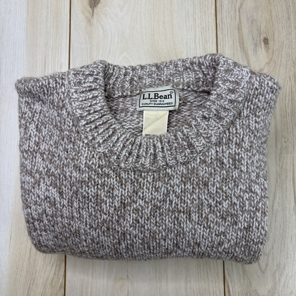 LL Bean Ragg Wool Sweater Mens Small Brown Thick Knit Lambs Wool